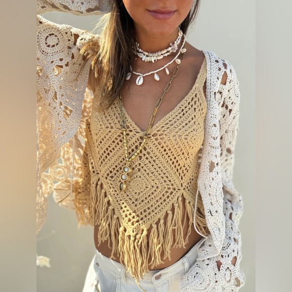 Zara | Crochet Fringe Crop Top Size Medium - Picture 1 of 5